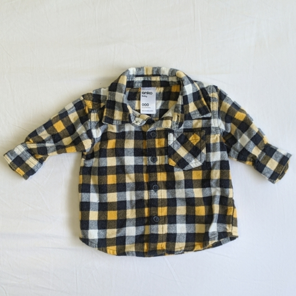 anko plaid flannel collared button down shirt 0-3 months baby boy